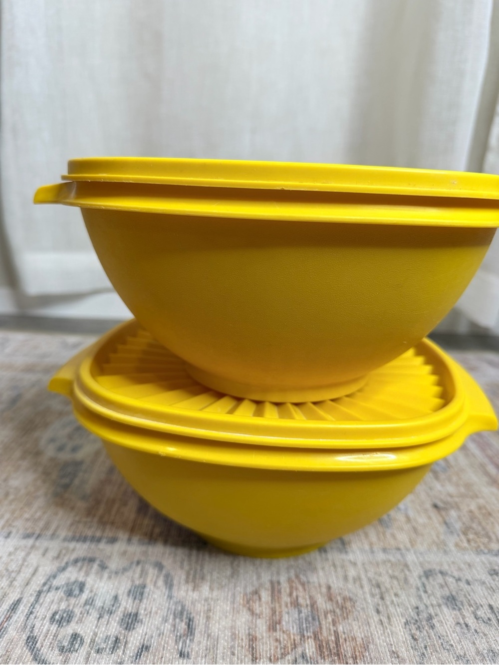 Vintage Tupperware Yellow Stackable Mixing Bowls with Lids